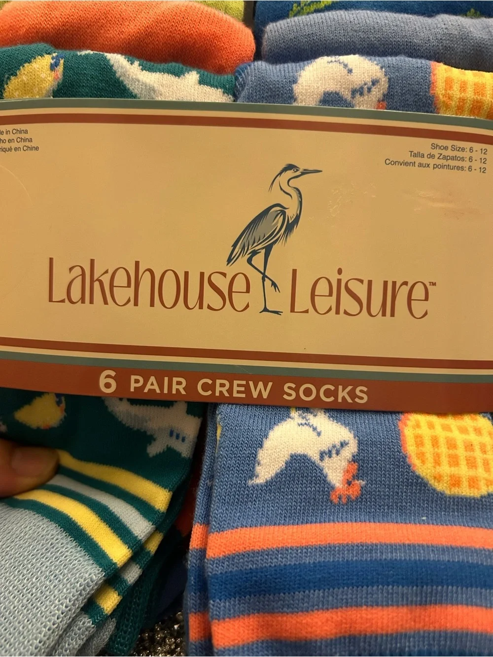 Men’s Blue & Green Crew Socks - 6 Pair Pack  Lakehouse Leisure Shoe Size: 6-12